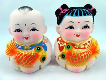 1 Пара глиняных фигурок Куклы Фу Золотая Рыбка в Народном Стиле Для мальчиков и девочек, китайский фирменный подарок