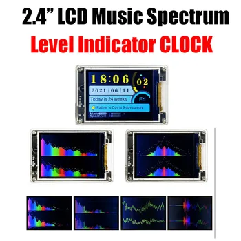 2,4-Дюймовый светодиодный дисплей музыкального спектра, анализатор, индикатор уровня звукового ритма, Цифровые часы с Напоминанием о празднике С Пультом дистанционного управления