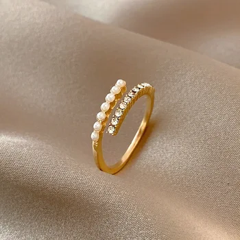 2022 Новое Креативное Открытое кольцо с Жемчугом и Цирконием для женщины, Модное Корейское кольцо на палец, Роскошная Свадебная вечеринка, Минималистичные ювелирные подарки