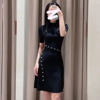 2023 Новых поступления, Брендовое приталенное трикотажное платье на пуговицах M для женщин, Корейская мода, Винтаж, высокое качество