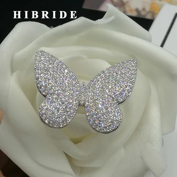 HIBRIDE Прозрачная Большая Бабочка Регулируемого Размера Свадебные Кольца Из Белого Золота с Микро-Стразами, Проложенные Anillos Mujer R-150