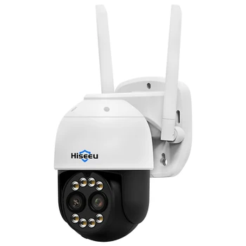 Hiseeu 8MP 4k WIFI IP-камера Наружной Безопасности С 8-Кратным Зумом 4MP PTZ с Двумя Объективами Беспроводные Камеры Видеонаблюдения CCTV P2P Скоростные Купольные