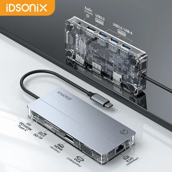 IDSONIX 11 в 1 Док-станция USB C Type C-концентратор с поддержкой 4K HDMI-совместимый Многопортовый с устройством чтения карт памяти PD 100W Gigabit Ethernet SD/TF