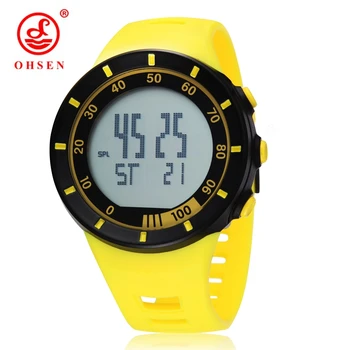 OHSEN Брендовые ЖК-цифровые часы Для мужчин И женщин, Спортивные часы на открытом воздухе, 50 м, водонепроницаемые Модные наручные часы с желтой резинкой, подарки
