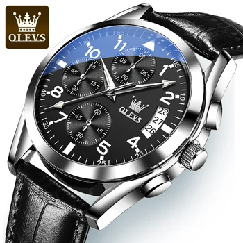 OLEVS 2878, Роскошные мужские часы от ведущего бренда, Водонепроницаемые светящиеся кварцевые наручные часы, Кожаные спортивные часы с датой, мужские часы от ведущего бренда для M