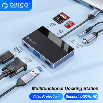 ORICO USB-концентратор 4K 60Hz Type C с HDMI-совместимым VGA RJ45 USB3.0 PD 100 Вт Адаптер SD-разветвитель для macbook pro iPad Аксессуары для ПК