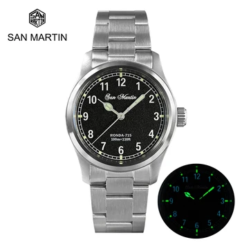 San Martin 37 мм Часы Пилота RONDA 715 Кварцевый Механизм Военный Простой Модный Стиль Мужские Наручные Часы 10 Бар Светящиеся reloj hombre