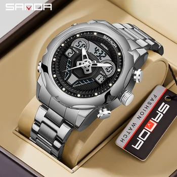 SANDA 9022, мужские Многофункциональные водонепроницаемые электронные часы для улицы, цифровые наручные часы, студенческая мода, военный стиль