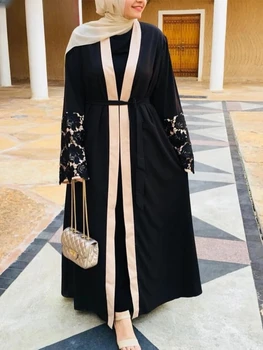 Абайя Для женщин Дубай 2023 Мода Мусульман Ближнего Востока Исламская Одежда Кимоно Черные Открытые Платья Абайя Турция