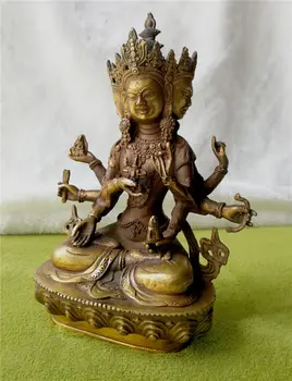 Антикварная бронзовая статуя с патиной, Волшебный Будда Бодхисаттва, Старая резная счастливая статуя