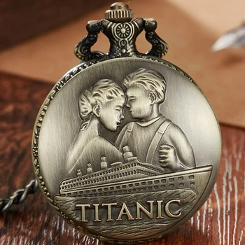 Антикварные Бронзовые Механические Карманные часы Titanic Love Story, Женское Ожерелье, Цепочка, Rtero fob, часы, подарки