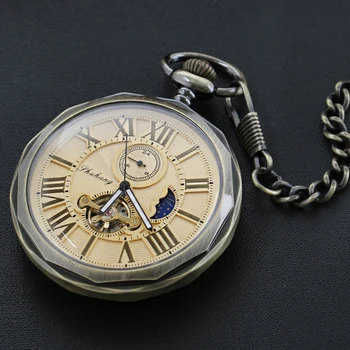 Антикварные карманные часы с маховиком фазы Луны, высококачественные механические часы, ретро мужское ожерелье, часы с подвеской, женские ювелирные изделия, подарок