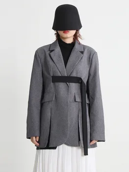 Весна 2023, Новый модный Серый костюм с длинным рукавом и одной пуговицей, пальто, Женский костюм с индивидуальным дизайном контрастного цвета, осенняя верхняя одежда