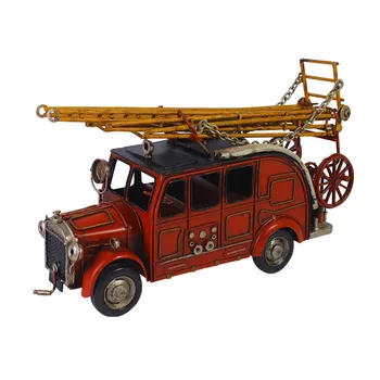Винтажная модель пожарной машины с лестницей для грузовика, Украшение для автомобиля из кованого железа, Настольные поделки для украшения дома, спальни, гостиной, Подарки
