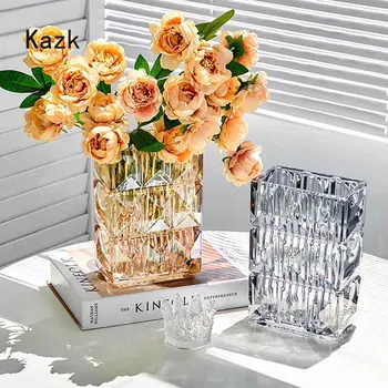 Высококачественная Стеклянная ваза с алмазной поверхностью, Аксессуары для легкой Роскошной гостиной, Гидропоника, Икебана, Ваза для украшения дома