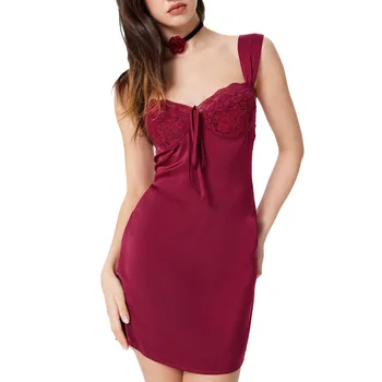 Женское Летнее платье на бретельках, Кружевное Красное Платье с цветочным Рисунком, без рукавов, с открытой спиной, Сексуальное Элегантное клубное платье для вечеринки