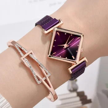 Квадратные часы Роскошные женские кварцевые с магнитной пряжкой градиентного цвета Relogio Feminino для подарочных часов
