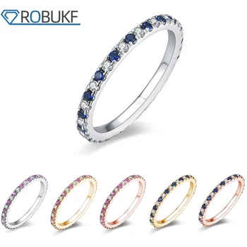 кольца с муассанитом 1,5 мм, женские кольца с розовым синим сапфиром и белым бриллиантом, Наращиваемое Обручальное кольцо из стерлингового серебра 925 пробы, ювелирные изделия