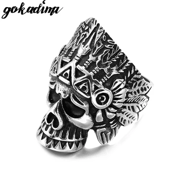 Кольца с черепом из нержавеющей стали GOKADIMA, Голова вождя индейского племени, Мужские кольца в стиле панк-рок, ювелирные изделия WR308