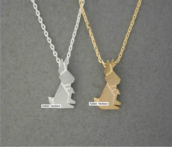 Милое ожерелье с подвеской в виде кролика Оригами-12 шт./лот (золотой/Серебряный 2 цвета, свободный цвет/словосочетание)