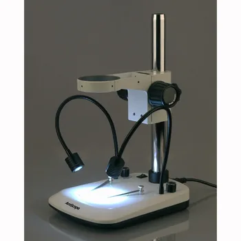 Настольная подставка-AmScope поставляет настольную подставку для микроскопа со встроенным двойным осветителем Gooseneck Со стойкой для фокусировки АРТИКУЛ: TSDG-2G-FR