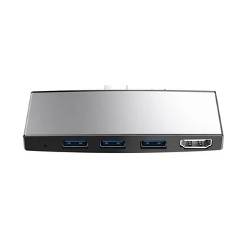 Порт передачи данных Практичный USB-концентратор Профессиональный Видеовыход Устройство чтения карт из алюминиевого сплава Портативный для офиса и путешествий Подходит для Surface Pro4