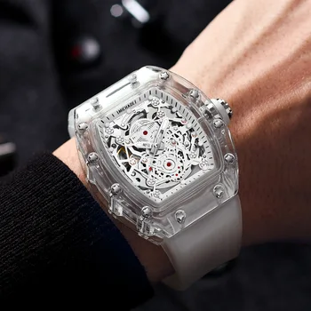 Роскошные новые мужские прозрачные механические часы в стиле хип-хоп, выдолбленные Водонепроницаемые светящиеся часы, Студенческие спортивные универсальные наручные часы