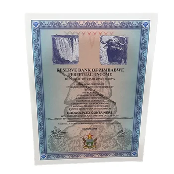 Сертификат Зимбабве, банкноты, контейнеры Googolplex, серийные скрепки с защитой от подделки, бесплатная доставка UPS/FedEx