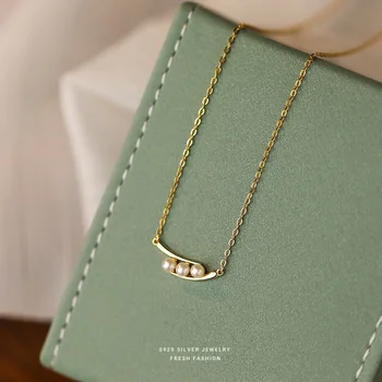 Стерлинговое серебро 925 пробы, французское легкое роскошное винтажное ожерелье с геометрической жемчужной подвеской для женщин, вечерние ювелирные аксессуары